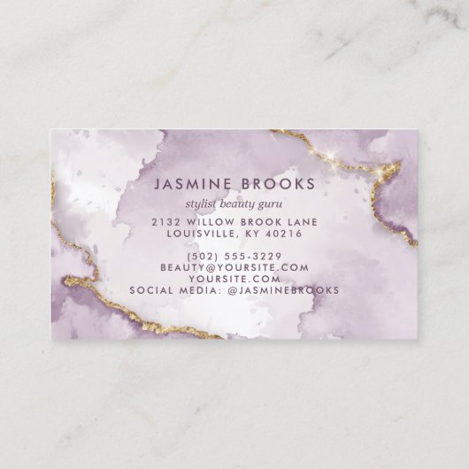 ラベンダーと金ゴールド大理石の水色 名刺 (裏面)
