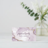 ラベンダーと金ゴールド大理石の水色 名刺 (スタンド正面)