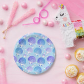 ラベンダーと青い海淡い色の貝 ペーパープレート (パーティー)