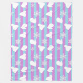 ラベンダーと青い雪の結晶、ミトンと帽子 フリースブランケット (正面)