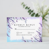 ラベンダーと青のエレガントな花の水彩画 出欠カード (スタンド正面)