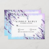 ラベンダーと青のエレガントな花の水彩画 出欠カード (正面/裏面)