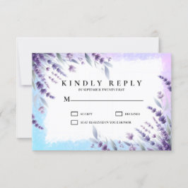 ラベンダーと青のエレガントな花の水彩画 出欠カード