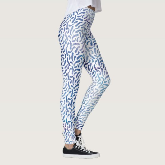 ラベンダーと青の水彩羽のパターン レギンス (右)