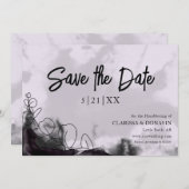 ラベンダーと黒ゴシックのフローラ日付カードを保存 セーブザデート (正面/裏面)