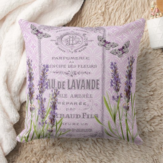 ラベンダーによっては装飾的なフランスのなヴィンテージのコラージュが開花します クッション (ブランケット)