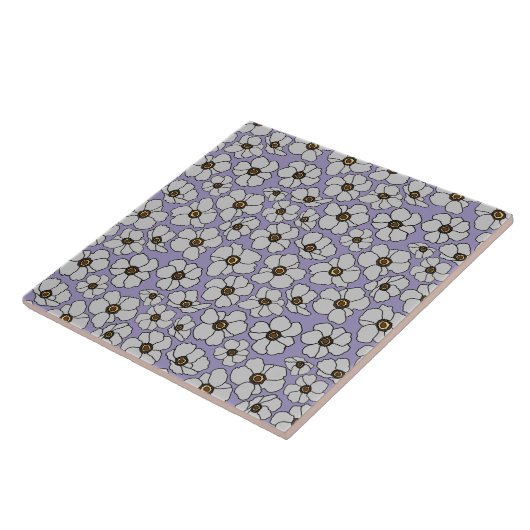 ラベンダーに咲く白い風の花 タイル (側面)
