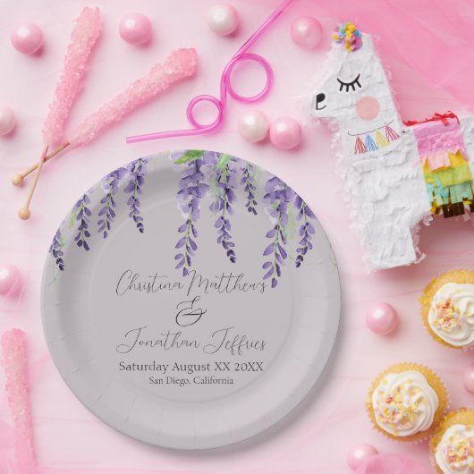 ラベンダーに咲く紫の藤エレガント花 ペーパープレート (パーティー)
