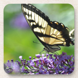 ラベンダーに黄色と黒の蝶 コースター