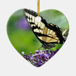 ラベンダーに黄色と黒の蝶 セラミックオーナメント