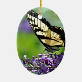 ラベンダーに黄色と黒の蝶 セラミックオーナメント