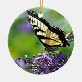 ラベンダーに黄色と黒の蝶 セラミックオーナメント