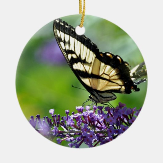 ラベンダーに黄色と黒の蝶 セラミックオーナメント (正面)