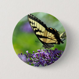 ラベンダーに黄色と黒の蝶 缶バッジ