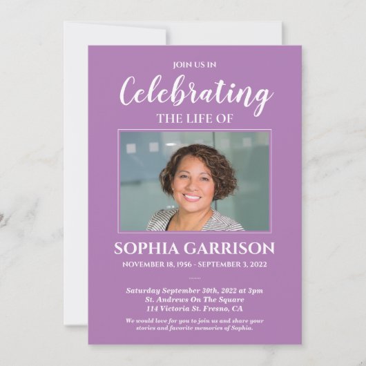 ラベンダーのお祝いと記念撮影 招待状 (正面)