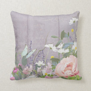 ラベンダーのすみれ色のフランスのなヴィンテージの花柄の蝶 クッション