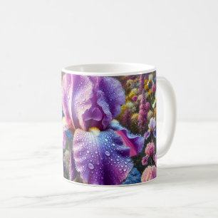 ラベンダーのアイリスの花を持つフラワーマグ コーヒーマグカップ