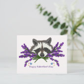ラベンダーのアライグマ。ハッピーバレンタインデー ポストカード (スタンド正面)