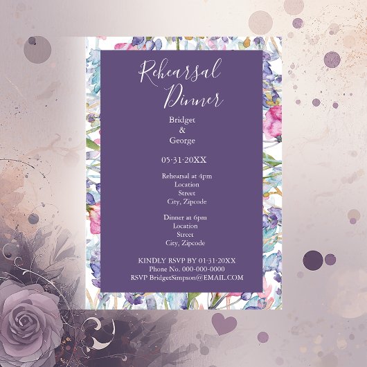 ラベンダーのカラフルの花の緑のリハーサル 招待状