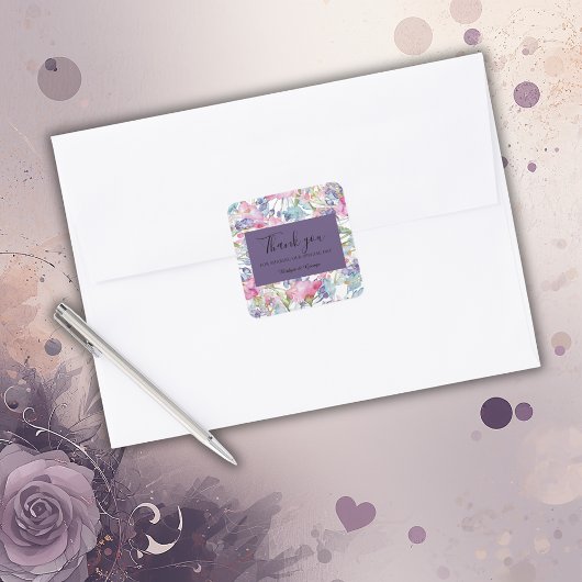 ラベンダーのカラフルの野結婚花の緑 スクエアシール