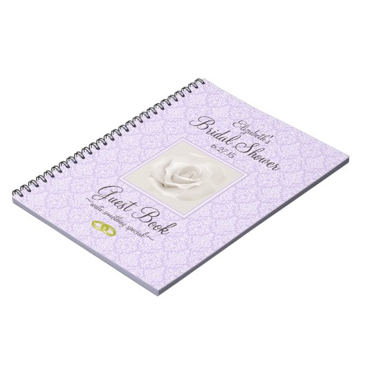 ラベンダーのダマスク織およびばら色のブライダルシャワーの来客名簿 ノートブック (左側)