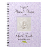 ラベンダーのダマスク織およびばら色のブライダルシャワーの来客名簿 ノートブック (正面)