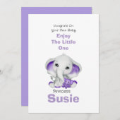 ラベンダーのテディベアおめでとうカード付き象 案内状 (正面/裏面)