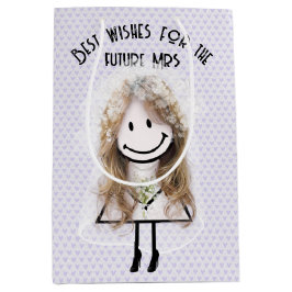 ラベンダーのハートの上に立つ花嫁の棒人間図 ミディアムペーパーバッグ