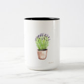 ラベンダーのハーブポット植物の素朴な紫 ツートーンマグカップ (中央)