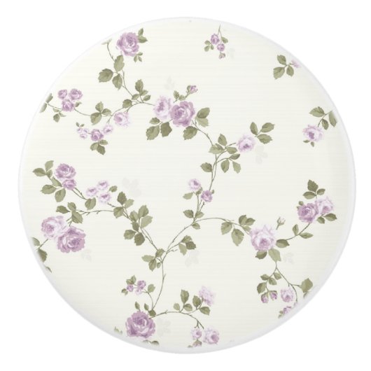 ラベンダーのバラのぼろぼろのドレッサーの引出しのノブの引き セラミックノブ (正面)