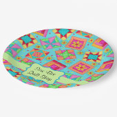 ラベンダーのパッチワークキルトのブロック名のハッピーバースデー ペーパープレート (アングル)