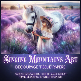 ラベンダーのファンタジーガールと馬のデコパージュ 薄葉紙