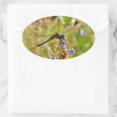 ラベンダーのフラワードラゴンフライ 楕円形シール (バッグ)