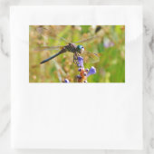 ラベンダーのフラワードラゴンフライ 長方形シール (バッグ)