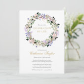 ラベンダーのフローラの写真お祝いの生涯葬儀 招待状 (スタンド正面)