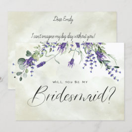 ラベンダーのフローラの水の色のスクリプトBridesmaid 招待状