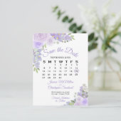 ラベンダーのフローラウェディング日付カレンダーを保存 案内ポストカード (スタンド正面)