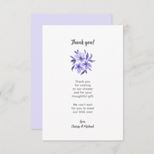 ラベンダーのフローラベビーシャワーありがとう サンキューカード (正面/裏面)