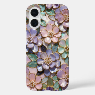 ラベンダーのフローラルステンドグラススマホケース かわいい iPhone 16ケース