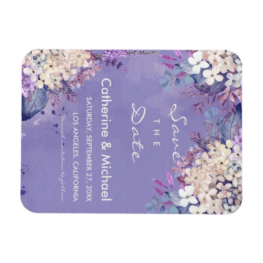 ラベンダーのフローラ春ウェディング日付を保存 マグネット (横)