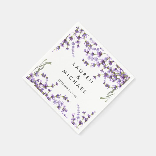 ラベンダーのフローラ結婚グリーンのナプキン スタンダードカクテルナプキン (角)