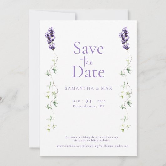 ラベンダーのフローラ2つの米国写真の日付を保存 セーブザデート (正面)