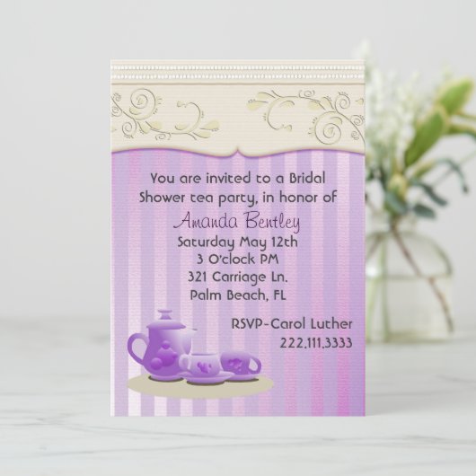 ラベンダーのブライダルシャワーの茶パーティの招待状 招待状 (スタンド正面)