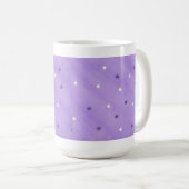 ラベンダーのマグの紫色および白い星 コーヒーマグカップ (正面右)