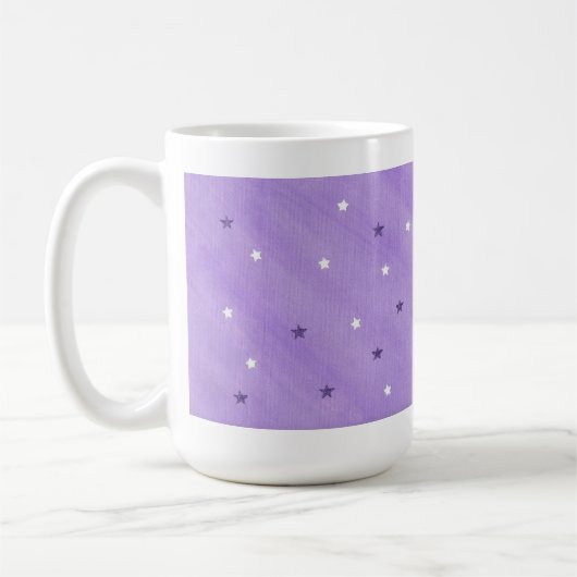 ラベンダーのマグの紫色および白い星 コーヒーマグカップ (左)
