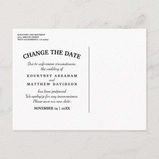 ラベンダーのメイ結婚ン・ジャーの日付の変更 案内ポストカード (裏面)