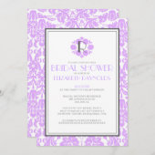 ラベンダーのモノグラムのダマスク織のブライダルシャワー招待状 招待状 (正面/裏面)
