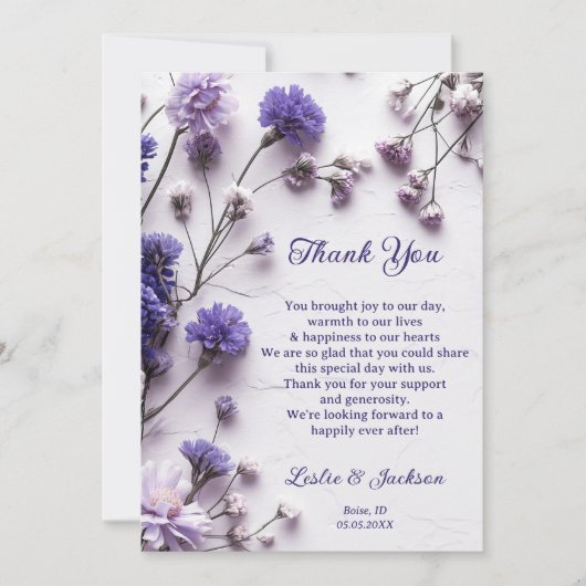 ラベンダーのヤマ結婚ノフラワーの写真 サンキューカード (正面)