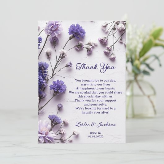 ラベンダーのヤマ結婚ノフラワーの写真 サンキューカード (スタンド正面)