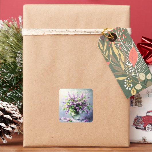 ラベンダーのライラックブーケ スクエアシール (クリスマス)